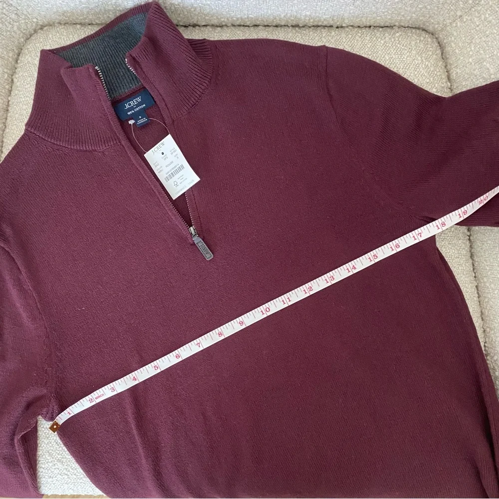 NWT J.Crew Factory Men's Cotton Quarter-zip Sweater Burgundy Size S